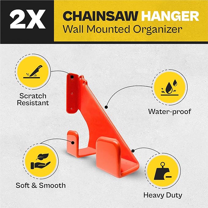 2 Pack Heavy Duty Chainsaw Wall Mount Holder – Chainsaw Hanger Rack for Garage Organization – 150lbs Capacity, Anti-Scratch Pads, 10 Gauge Steel, Storage for Chainsaw Accessories and Tools