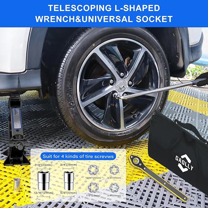 Scissor Jack - 2 Ton (4409 lbs) Car Emergency Kit with Lug Wrench, Tire Changing Kit for Sedan, Coupe, SUV, MPV