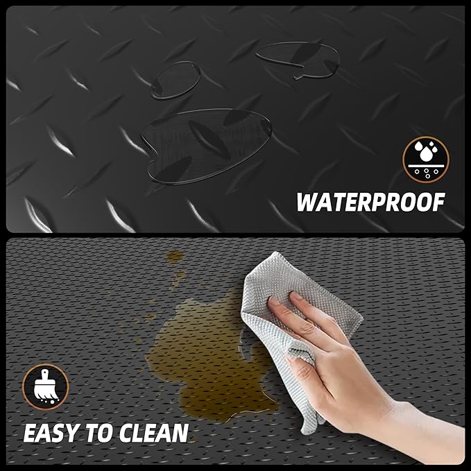 4x6 FT Garage Floor Mat, Thickned Diamond Plate Garage Flooring Roll 24sqtt PVC Rubber Trailer Mat Non-Slip Floor Protector for Garage, Home Gym, Basement, Golf Cart, Black