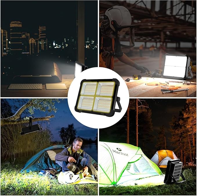Portable LED Work Solar Light 100W 16500mAh 10000 LM with Stepless Brightness Job Site Battery Rechargeable LED Floor Light for Emergency Worklight for Hurricane (Black)
