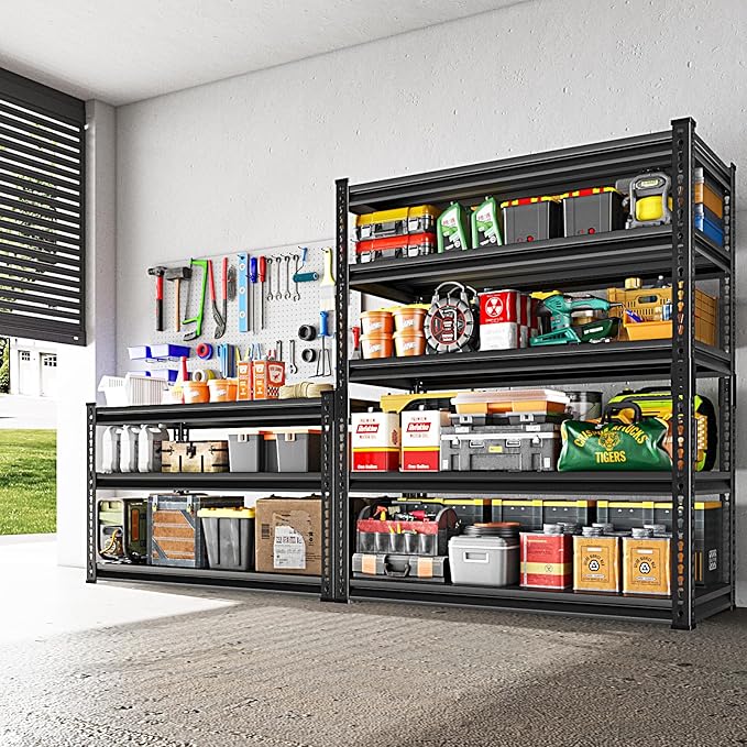 48" W Garage Shelving Heavy Duty，2500LBS Loads Adjustable Garage Storage Shelves, 5-Tier Metal Shelving Units and Storage Racks Heavy Duty, 48”W x 18”D x 78”H，Black…