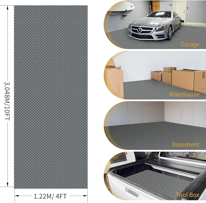 Premium Garage Floor Mat, Commercial Grade Heavy Duty Parking Mat for Garage Floor, Golf Cart Parking, Water/Stain Resistant Floor Runner (Grey Diamond, 4 x 10 Feet)