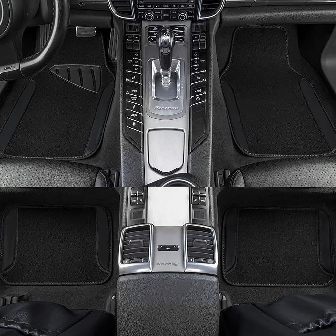 CAR PASS Waterproof Universal Fit Car Floor Mats, Faux Leather Car Carpet Mats, Black Car Mats with Anti-Slip Nibbs Backing & Driver Heel Pad Fit for SUV,Vans,sedans, Trucks,Set of 4pcs(All Black)
