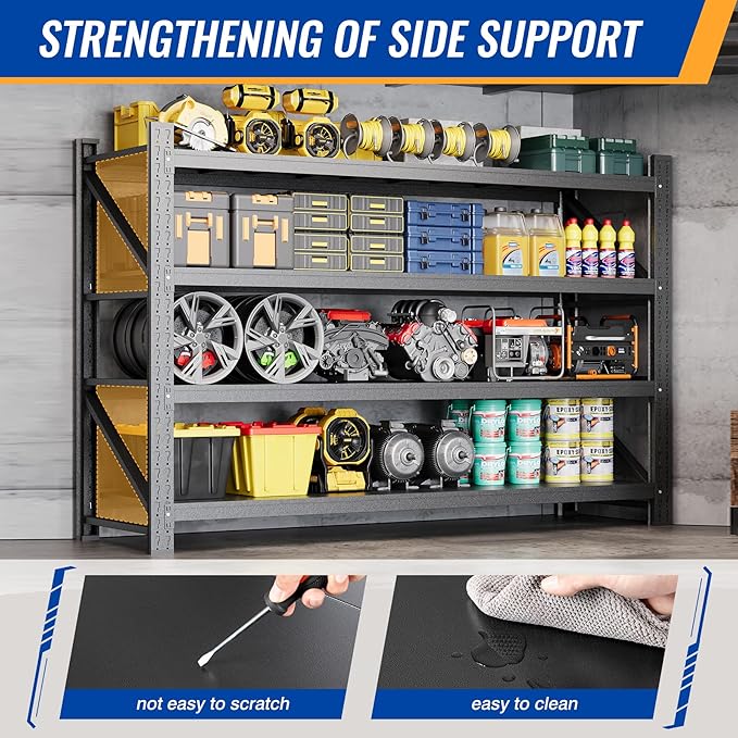77" W Storage Shelves 9000lbs Garage Metal Shelving Heavy Duty Garage Shelves Adjustable Storage Shelves for Industrial, Factory,(77" W X 24" D X 70" H)