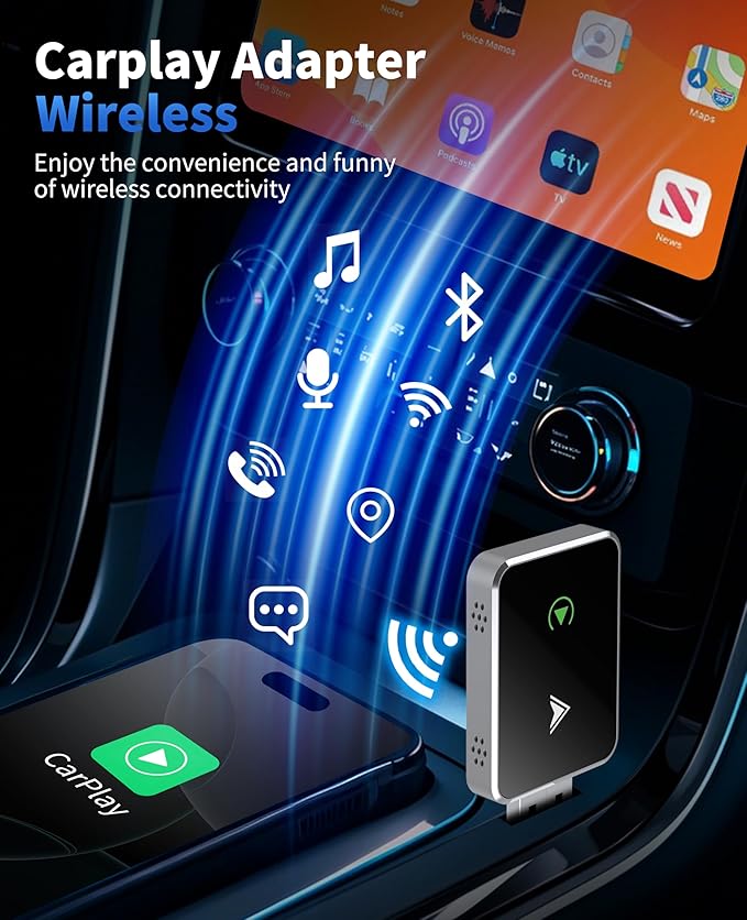 Wireless CarPlay Adapter, 2025 Upgraded 2-in-1 Mini Size CarPlay & Android Auto, Convert Wired to Wireless with USB & Type-C, Plug & Play, Stable Control & No Delay Car Play with iPhone & Android