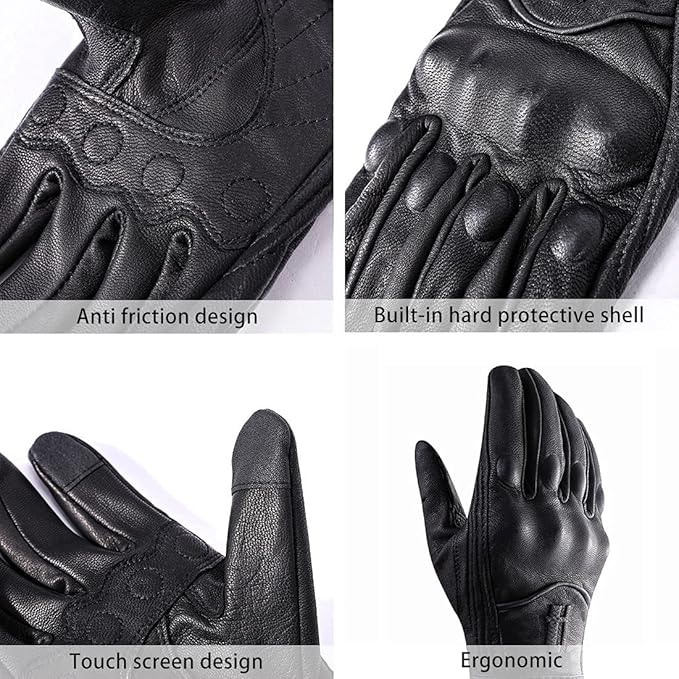 Harssidanzar Women's Motorcycle Gloves,Leather Motorcycle Gloves, Motorbike Gloves, Road Racing, Cycling, Climbing, Powersports Gloves Touchscreen GL016