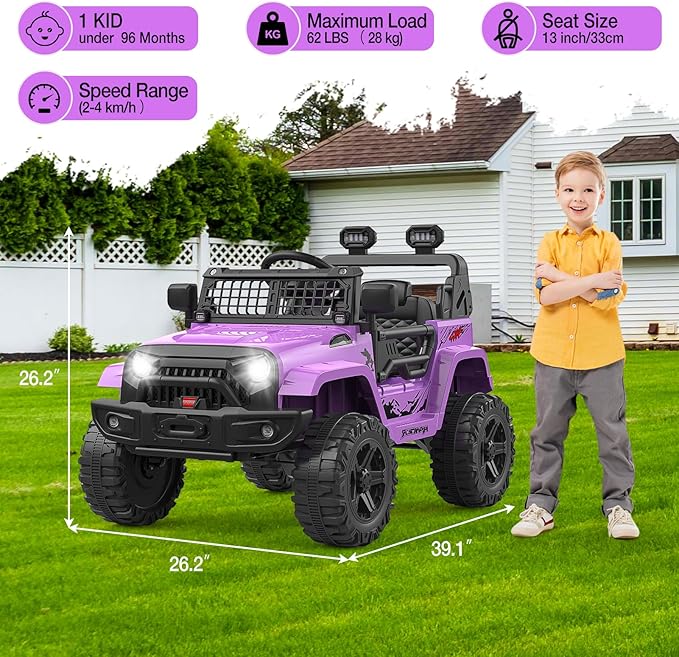 12V Kids Electric Ride On Truck Car w/Parent Remote Control, Spring Suspension, LED Lights & AUX Port | Outdoor Ride Toy for Boys Girls