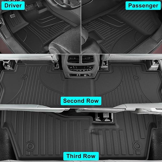 Floor Mats Compatible with Honda Pilot 8 Seats 2016-2022 (No Elite Models) - TTX LIGHTING All Weather Cargo Liner with Back Seat Cover TPE Trunk Mat & Backrest Mat & Floor Liners Pilot Accessories