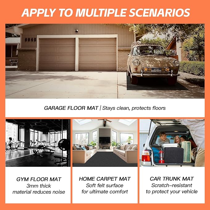 6.6'x 8.5' Garage Floor Mat & Oil Spill Mat, Heavy Duty Under Car Mat for Garage & Driveway, Protects Against Oil, Chemicals & Stains with TPE Anti-Leak Backing, Reusable & Washable