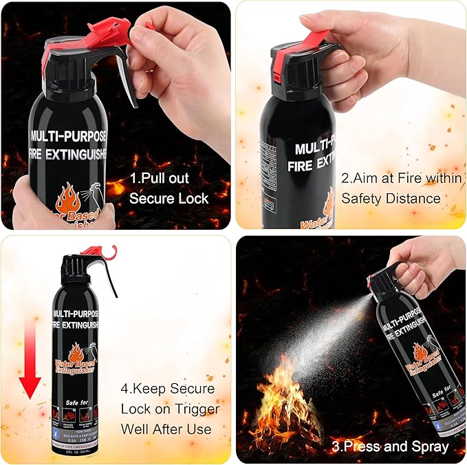 Fire Extinguisher for Home, 6 Pack Vehicle Fire Extinguishers with Mount, Portable Fire Extinguisher Effective on A, B, C, K Fires, Water-Based Extinguisher for Car Boat Office Truck Kitchen Garage RV