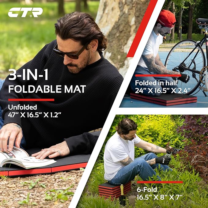 CTR Mechanic Mat Kneeling Pad Folding Mat for Working Under Car, Thick EVA Mat with Handle - Waterproof Floor Mat for Mechanics, Garage, Gardening, Gym, Camping, Creeper, Knees Protection for DIY