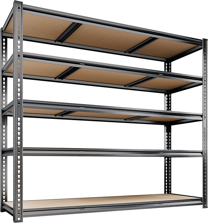 48"W Garage Shelving, 2650LBS Storage Shelves heavy duty, 5 Tier Metal Shelving Unit Adjustable Garage Shelves Heavy Duty Shelving for Warehouse,Commercial, Kitchen, 48" W × 18" D × 72" H, Black