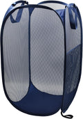 HONOMA Sturdy Mesh Laundry Hamper Basket Bag,Pop up Basket with Side Pocket for Laundry Room, Bathroom, Kids Room, College Dorm or Travel (Pop Vertical, Navy Blue)