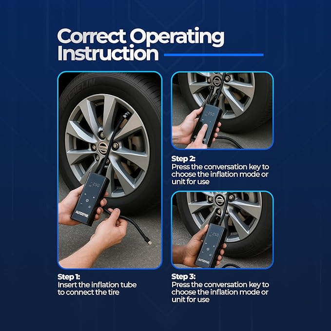 Portable Air Pump - Portable Inflator 150 PSI, Car Accessories, Tire Pressure Gauge, Tire Inflator, Air Compressor for Car, Emergency Supplies for Vehicle, Portable Air Compressor