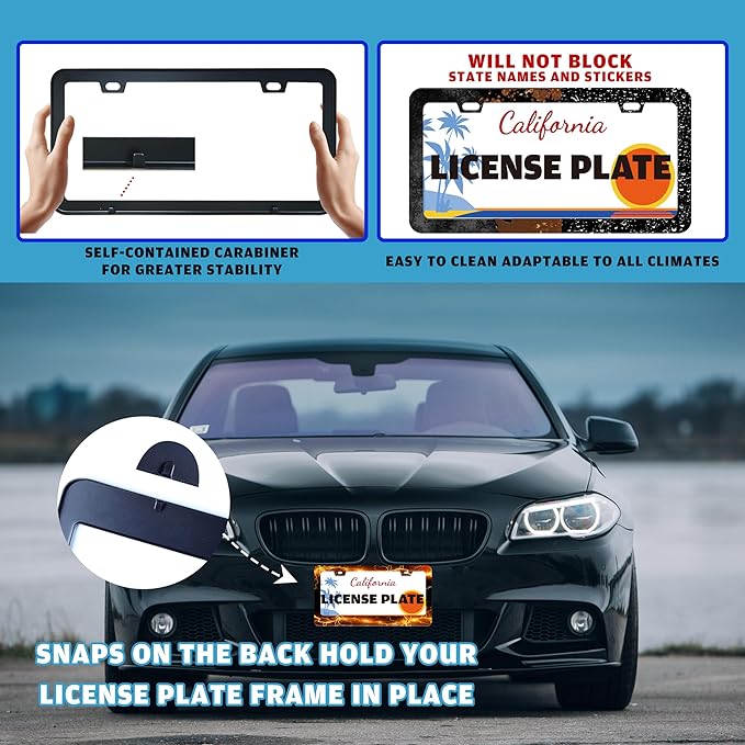 Yellow Red Thunder and Lightning License Plate Frame Fantasy Landscape License Plate Holder for Front and Rear Car Tags Stainless Steel Car Funny Decoration with Screws 6.3 X 12.2 Inch for Men Women
