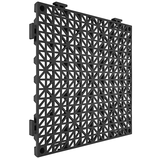 VEVOR Interlocking Tile 50PCS Black, Drainage Tiles 12" x 12" Splicing, Soft PVC Interlocking Drainage Floor Tiles, Non-Slip Drainage Holes for Restroom, Bathroom, Kitchen, Pool, Wet Areas