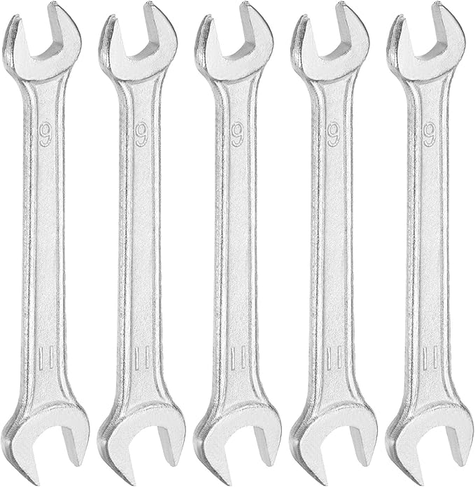 HARFINGTON 5pcs Double Open End Wrench 9mm x 11mm Metric 15 Degree Offset Angle Small Flat Head Wrench Galvanizing Open Ended Spanner for Automotive Repair Furniture Assembly