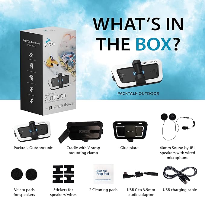 Cardo PACKTALK Outdoor Helmet Communication System, Great for Ski, Snowboard and Cycling (White, Single Pack)