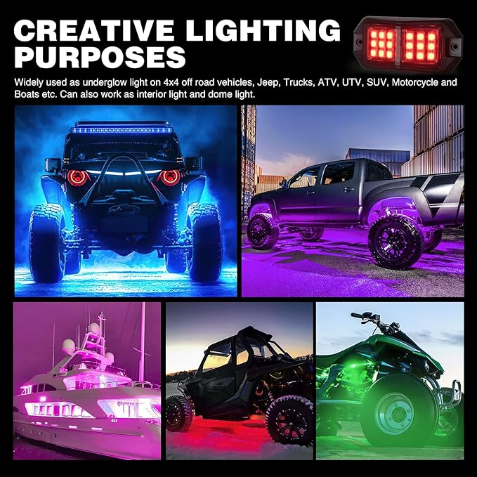 Nilight RGB LED Rock Lights Kit 6 PCS 18LED Wide Angle Wheel Well Light with Remote & Bluetooth App Dual Control Multi Modes Underglow Multicolor Neon Pod for ATV UTV SUV Offroad Truck RZR Boat