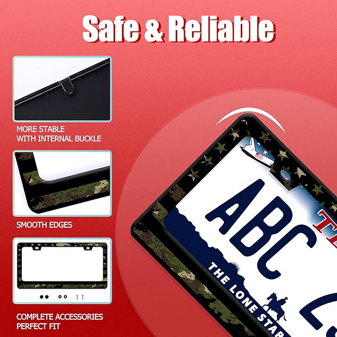 American Flag License Plate Frame Camo License Plate Frames Funny Auto Accessories Bracket Stainless Steel License Plate with Screws 6.3 x12.3 Inch