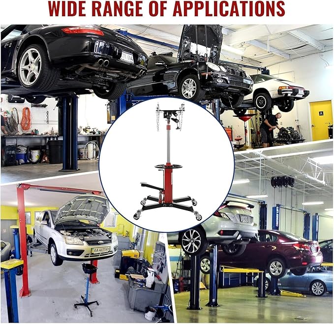 Transmission Jack with 1 Stage Hydraulic Ram, 1322 LBS Hydraulic Telescoping Transmission Jack with Foot Pedal & 360° Swivel Wheels, Heavy-Duty Garage/Workshop Jacks for Car/Truck Repairs, Red