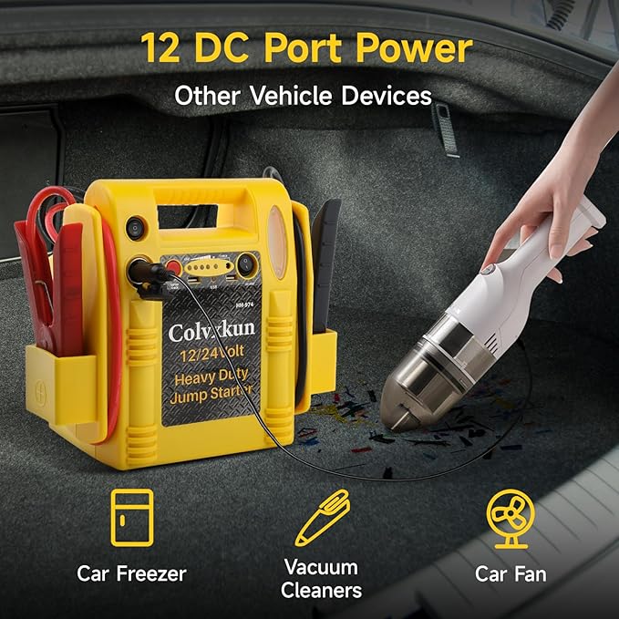 12V/24V Jump Starter,2800/1400 Peak Amp,Battery Jump Starter for Truck Car Tractor Excavator,Pure Copper Jumper Cables,Jump Box Includes Dual USB and DC Ports Power,LED Work Light