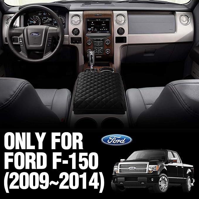 KMMOTORS F150 Center Console Cover, Armrest Cushion, Interior Accessories for F150 Car Gadget, Vegan Leather, Armrest Protector (2009~2014, Black)