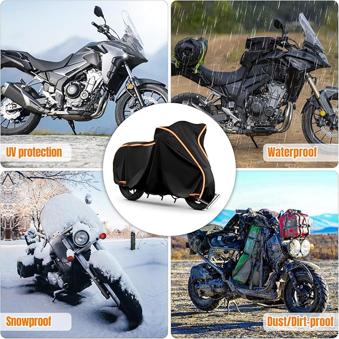 420D Waterproof Motorcycle Cover for Honda Africa Twin,CRF250f, CRF300l and NC750X/CB500X/XR150, Outdoor Bike Cover Windproof Heavy Duty Waterproof All Weather Protection