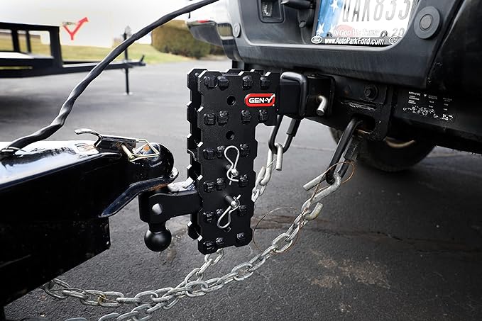GEN-Y Hitch Solid Shank Adjustable Tow Hitch with Dual-Ball and Pintle Lock for 2.5" Receiver - 5" Drop - 16,000 LB Towing Capacity - 1,600 LB Tongue Weight - Black
