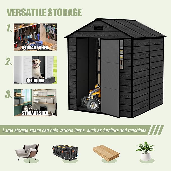 6x6 ft Outdoor Storage Shed,Garden Shed W/Window,Resin Storage Shed W/Air Vent & Lockable Door,Weatherproof Tool House W/Sloped Roof,for Backyard Patio Lawn,Black