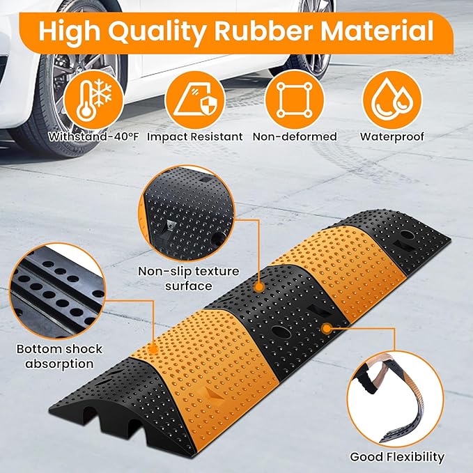 Rubber Speed Bumps for Road [2 pcs],78.7'' Total Long,66000 LBS Load Capacity,2 Channel Modular Heavy Duty Bump,Cable Protector Ramp with 8 Expansion Screws,for Asphalt Concrete Gravel Driveway