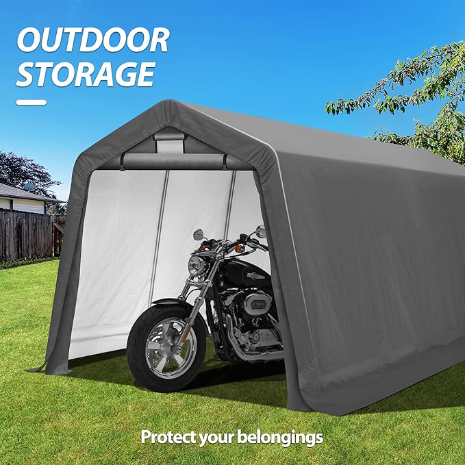 8' x 14' Outdoor Storage Shelter Shed, Portable Storage Shed Heavy Duty Portable Garage with Roll-up Zipper Door for Generator, Vehicles,Motorcycle