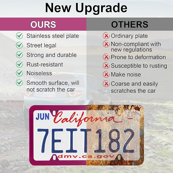 LivTee 4 Holes Stainless Steel License Plate Frames, 2 PCS Car Licence Plate Covers, Automotive Exterior Accessories Slim Design with Bolts Washer Caps for US Vehicles, Hot Pink