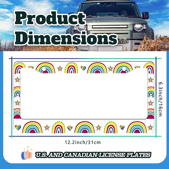 Gay Rainbow License Plate Frame Pride License Plate Holder Cartoon for Front or Rear Car Tags Stainless Steel Funny Car Decoration with Screws 6.3 X 12.2 in