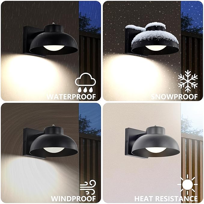 Black Exterior Light Fixtures, 2 Pack Dusk to Dawn LED Outdoor Wall Lights, 12W Integrated 3000K Farmhouse Barn Sconce, Waterproof LED Porch Lights Outdoor for Front Door, Garage, Entryway