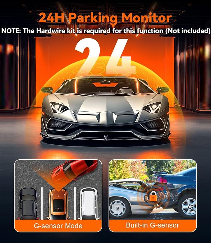 Dash Cam Front and Rear with 64GB Card, 4K+1080P Dual Dash Camera for Cars, Mini Car Camera, APP Control, Built-in Wi-Fi & G-Sensor, 170°Wide Angle, WDR, Night Vision, Loop Recording, Parking Mode
