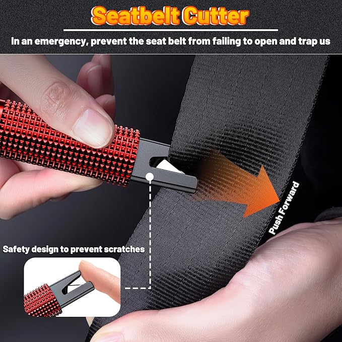 Safehammer - Upgraded Safe Hammer Glass Breaker Under Water, Car Hammer Seatbelt Cutter Window Breaker Emergency Escape Tool, Safehammer Glass Breaker for New Cars (3PCS Red & Black & Silver)