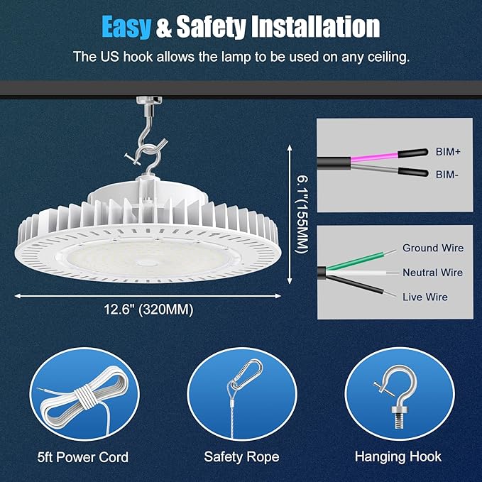 240W LED High Bay Light, AC100-277V 33,600LM 0-10V Dimmable (Equiv. to 1200W HID/HPS) UL Listed IP65 Waterproof 5000K UFO LED Shop Lights for Warehouse Factory Gym Area Light