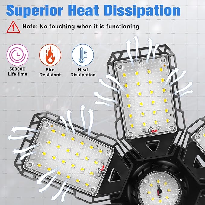 LED Garage Lights 4 Pack -180W, 18000LM 6500K Led Shop Light with 6+1 Deformable Panels, Basement Barn Light Garage Ceiling Lights, E26/E27 for Garages, Warehouse, Shop
