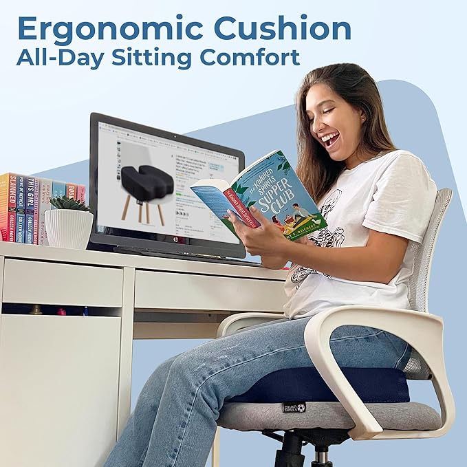 5 STARS UNITED Seat Cushion for Tailbone Pain Relief – Memory Foam Lifting Pillow for Coccyx, Hip, Hemorrhoid, Sciatica & Post-Surgery Recovery – Wheelchair, Car, Desk, Gaming & Office Chairs, D Blue