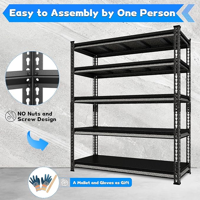 Garage Shelving Heavy Duty 3000LBS Loads, 48" W Adjustable Garage Storage Shelves, 5-Tier Metal Shelving Units and Storage, Industrial Utility Shelf, 48" Wx24 Dx78 H,Silver
