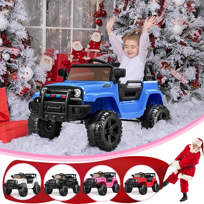 JOYMOR Ride on Truck with Remote Control, 4 Wheels 12V Battery Powered Kids Car, with LED Headlight/Horn Button/ MP3 Player/USB Port/Forward Backward/Kids Girl Boy (Blue)