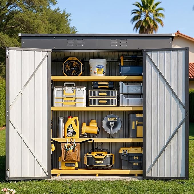 Bealife 6' x 4' Outdoor Storage Shed Clearance, Metal Outdoor Storage Cabinet with Double Lockable Doors, Waterproof Tool Shed, Backyard Shed for Garden, Patio, Lawn (Dark Gray)