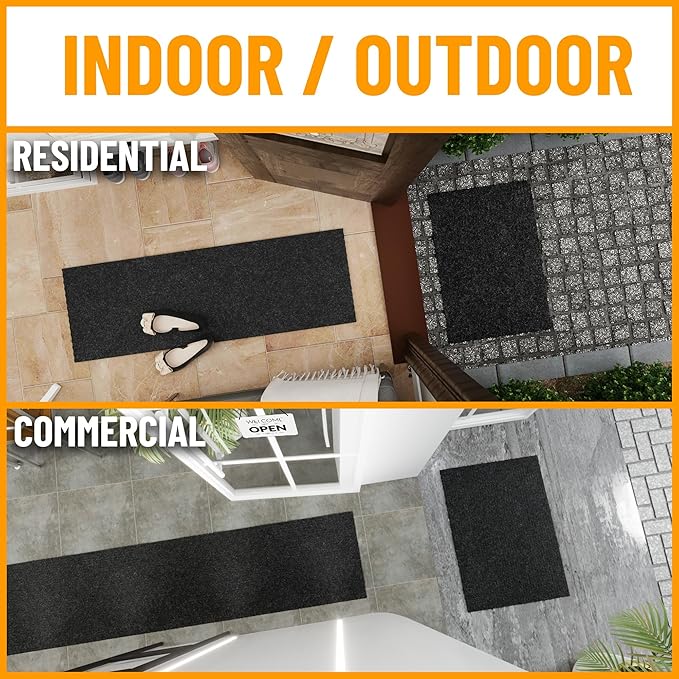 Ottomanson 2'7" x 11' Hallway Runner with Scraper Pile - Extra Durable Non-Slip Rug Mat for Indoor & Outdoor Use - Ideal for Kitchen, Entryway & Garage - High-Traffic Carpet, Black