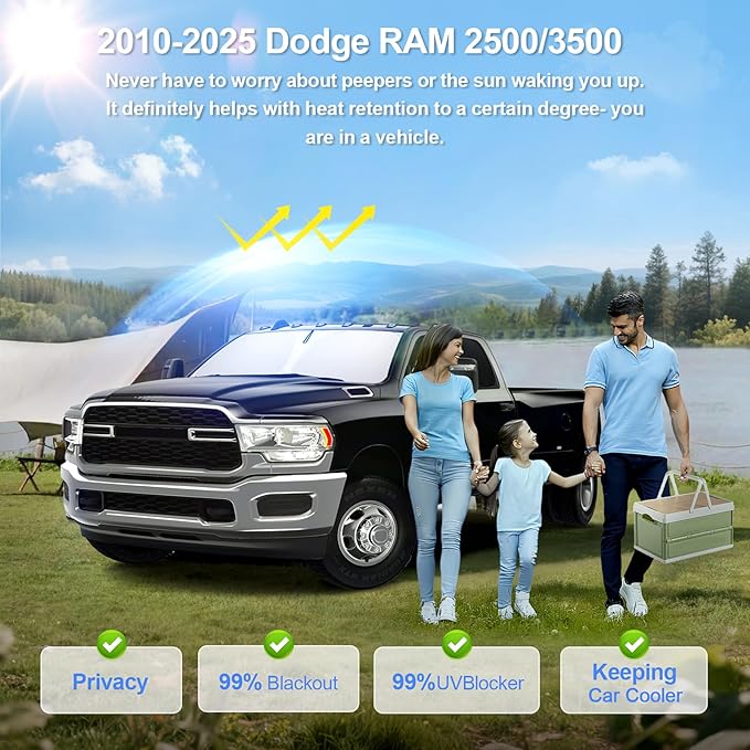 6pcs Car Window Shades for Dodge RAM 2500 3500 2010-2025 Accessories,Windshield Side Rear Full Sunshade,Sun Visor UV Blocking, Privacy Protection and Blackout for Camping Outdoor