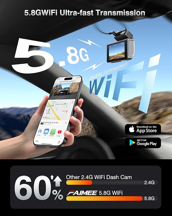 4K Dash Cam Front and Rear with GPS, Upgraded 5.8G WiFi, Dual Dash Camera for Cars, Night Vision, WDR, 160°Wide Angle, 24H Parking Monitor, Emergency Lock, 3" IPS Screen (64GB Card Included)