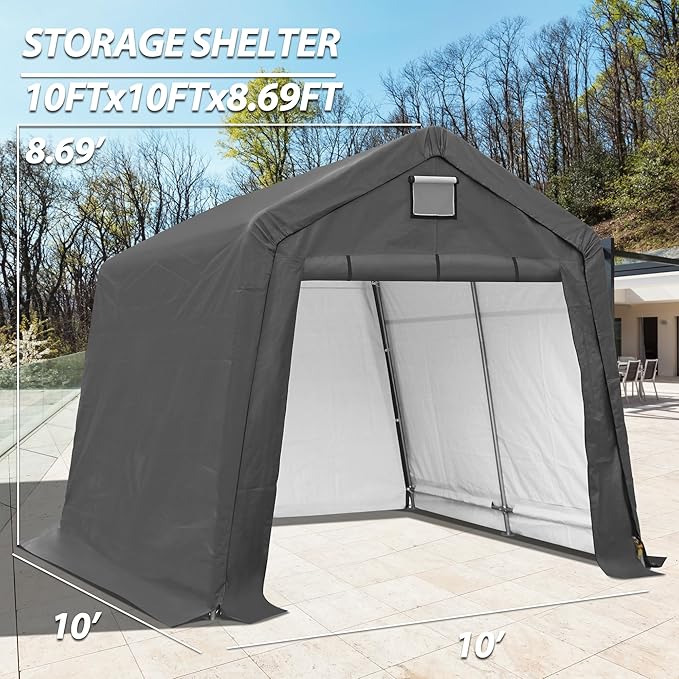 10' x 10' Outdoor Storage Shelter Shed, Portable Storage Shed Heavy Duty Portable Garage with Roll-up Zipper Door for Generator, Vehicles,Motorcycle