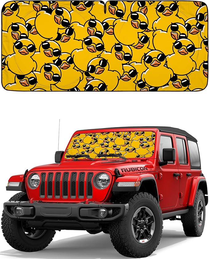 Autoamerics JeepWrangler Classic Ducks 1-Piece Windshield Sun Shade Foldable Car Front Window Sunshade - Best Heat Shield Reflector Cover - Blocks Max UV Rays & Keeps Your Vehicle Cool