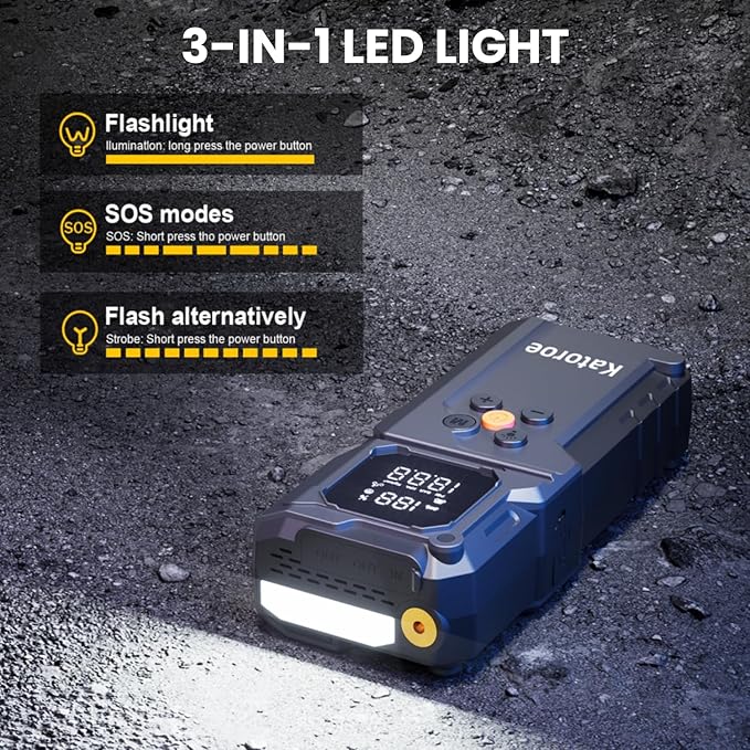 Jump Starter with Air Compressor, 4000A Jump Starter Battery Pack with 150PSI Tire Inflator, Portable Air Compressor, 12V Jump Starter for 9.0L Gas 7.0L Diesel Engines, Jumper Cables, Flashlight