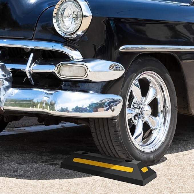 IRONMAX 2 Pack Parking Block, 21.5" Long Rubber Curb with Reflective Stripes, 9000 LBS Capacity, Heavy-Duty Garage Car Stopper for Cars Vans Trucks, Parking Stopper for Garage Driveway